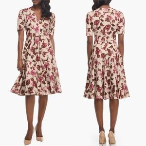 GAL MEETS GLAM COLLECTION Edith Floral Print ALine Tea Length Dress Sz‎ 00